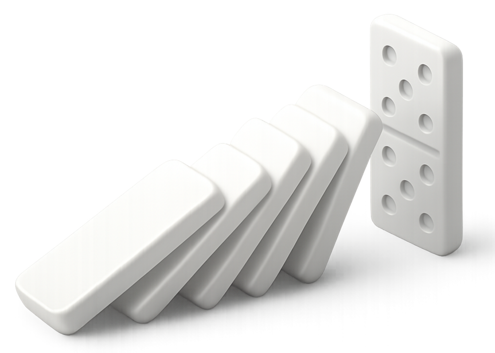 Domino effect visualization representing chain reaction